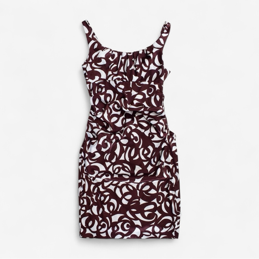 LONDON TIMES Brown & White Swirl Design Y2K Dress